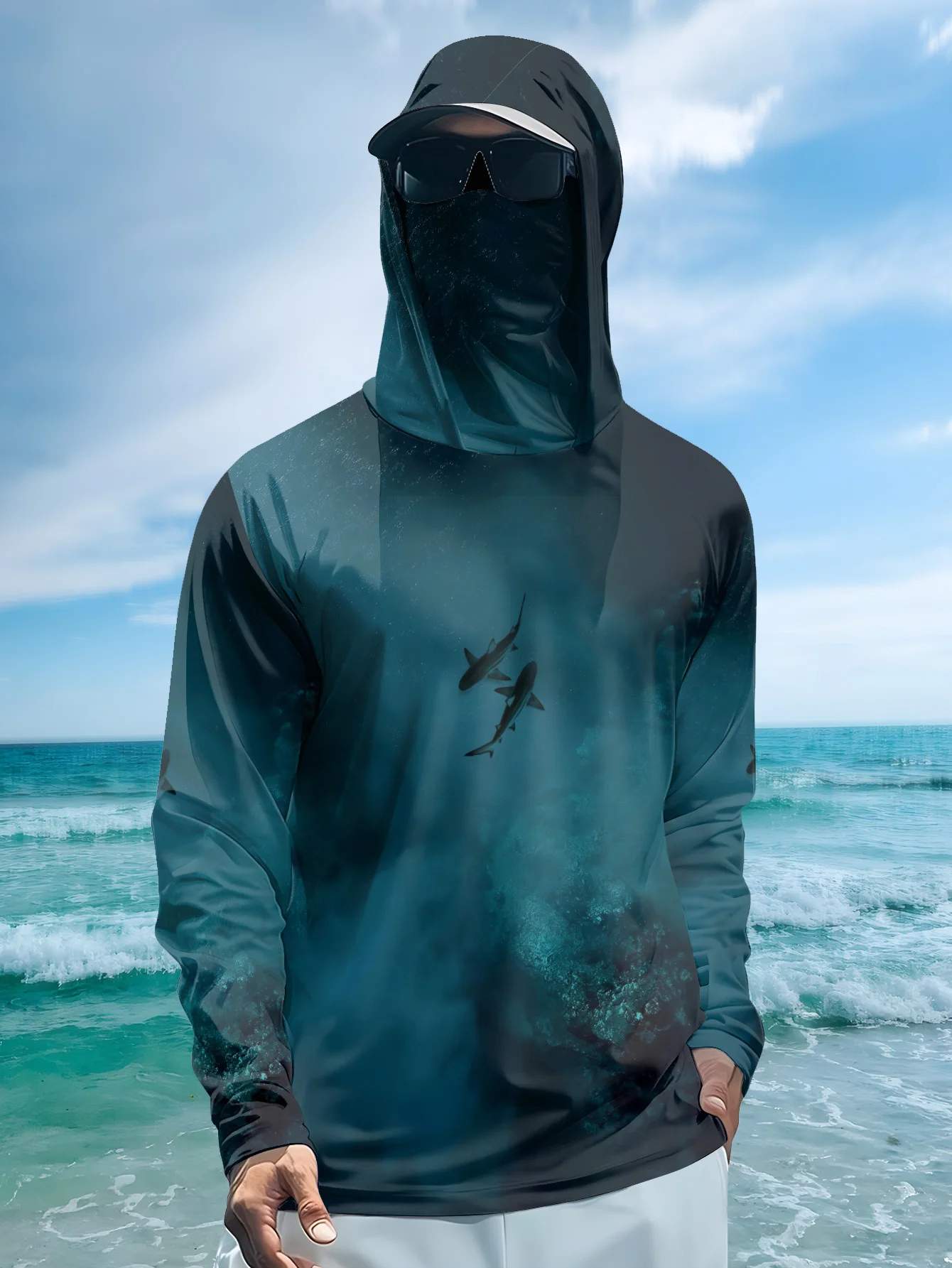 UPF50+ Men Fishing Hoodie With - Fishing Mask Sun Protection 评论和价格